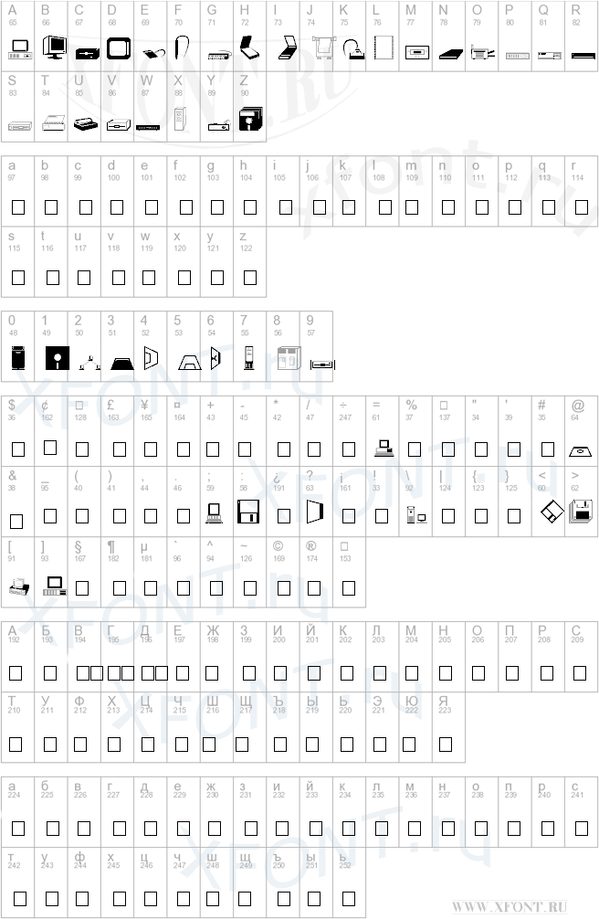 Computer Dingbats PC Dingbats Normal | XFont.ru - шрифты, скачать шрифт бесплатно